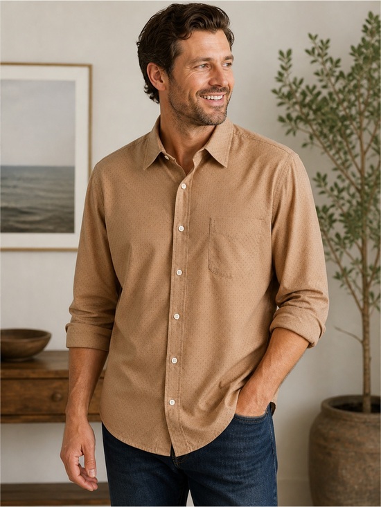 J. Crew Other - J.Crew Secret Wash Slim Shirt Men’s XL Tan Dots Stretch Button Down